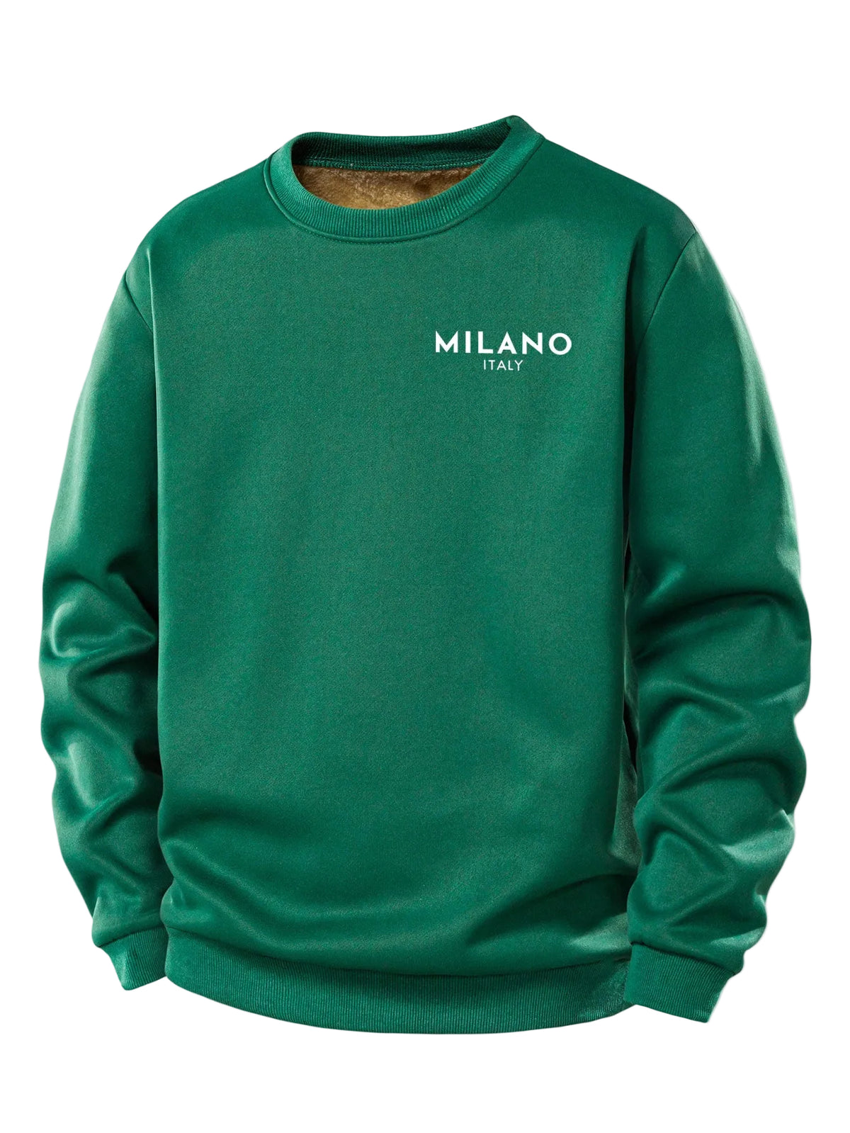 Męska bluza z nadrukiem Milano i podszewką z pluszu teddy – regularny krój, okrągły dekolt, ciepły casualowy pulower na jesień i zimę