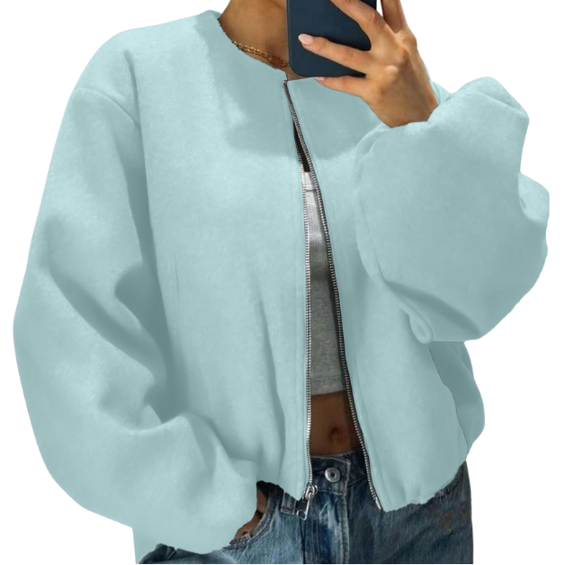 Lässige Bomberjacke mit Reißverschluss für Damen – Kurze Freizeitjacke für alltägliche Streetwear und die Übergangszeit