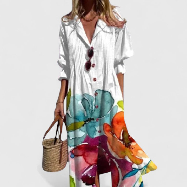 Women’s Printed Button-Front Midi Dress Relaxed Everyday Style