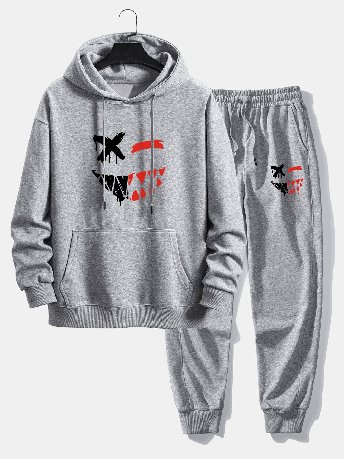 Men’s Casual Two-Piece Tracksuit – Cotton Blend Printed Hoodie with Joggers
