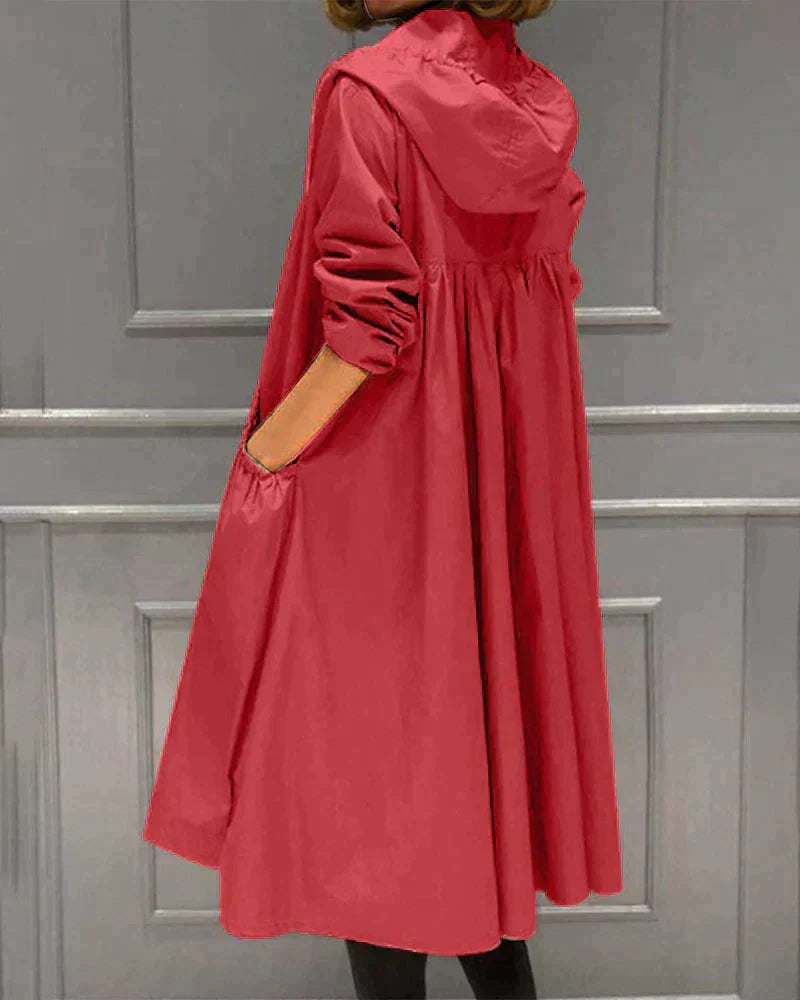 Women’s Hooded Long Raincoat – Lightweight Water-Repellent Coat for Travel Walking and Everyday Transitional Wear