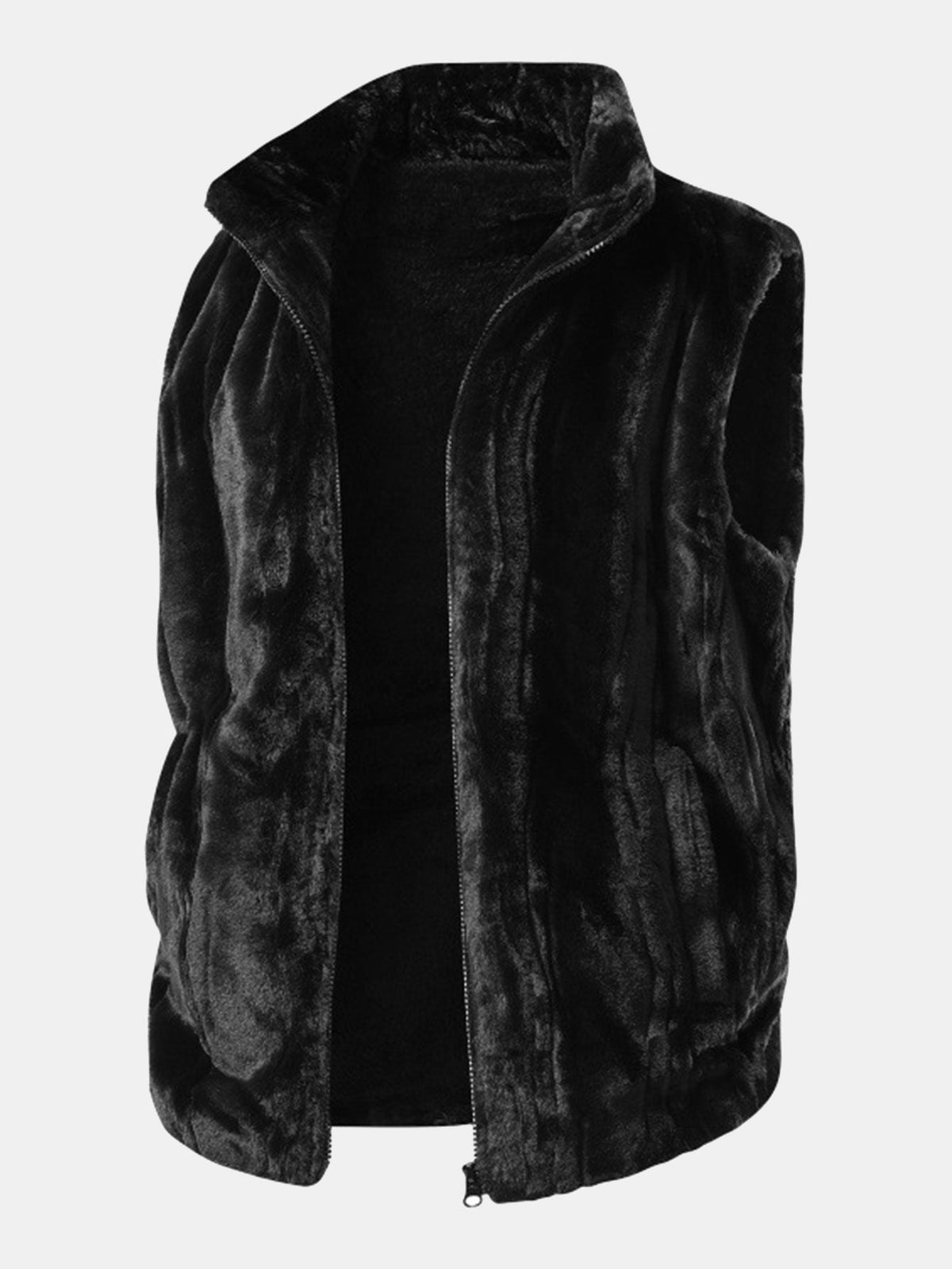Men’s Plush Faux Fur Zip-Up Gilet with Stand Collar – Soft Sleeveless Winter Bodywarmer for Casual Layering