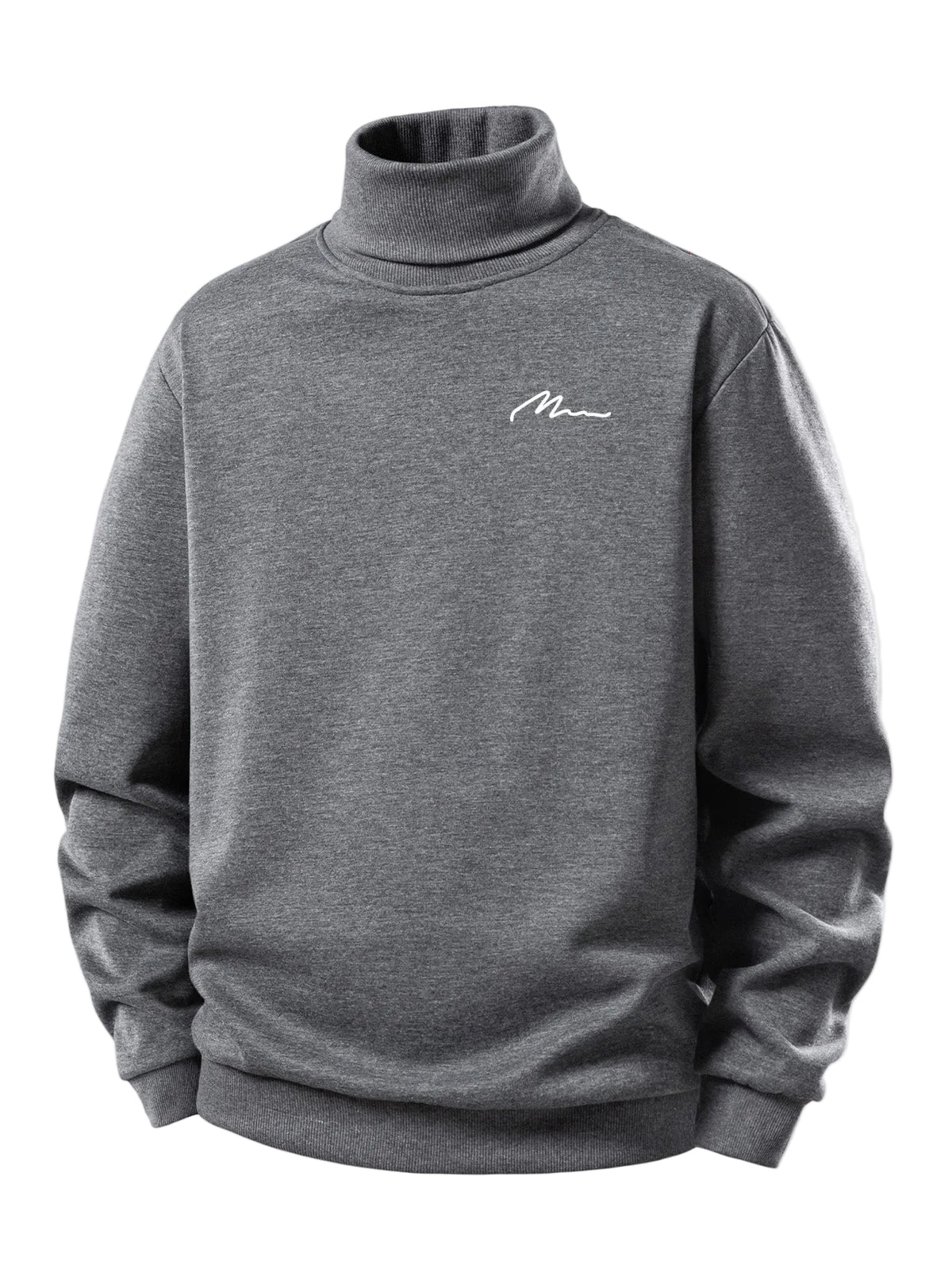 Bluză sport pentru bărbați cu interior căptușit cu fleece pufos, guler înalt rulat și imprimeu minimalist pe piept - croială normală, călduroasă, stil casual, pentru toamnă și iarnă