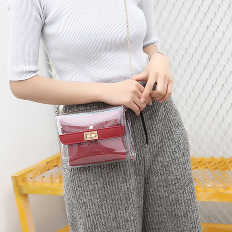 Women’s Clear PVC Crossbody Bag Set – Two-Piece Satchel Design with Detachable Chain Strap