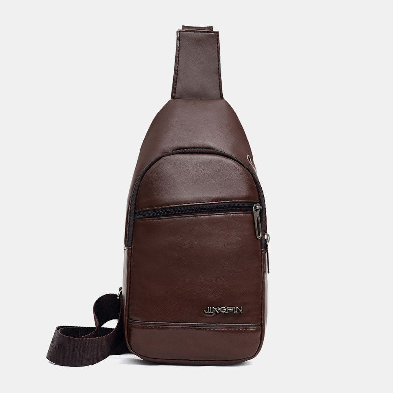 Sling-Tasche aus PU-Kunstleder für Herren – Kompakte Crossbody-Brusttasche mit verstellbarem Riemen und Reißverschlusstaschen