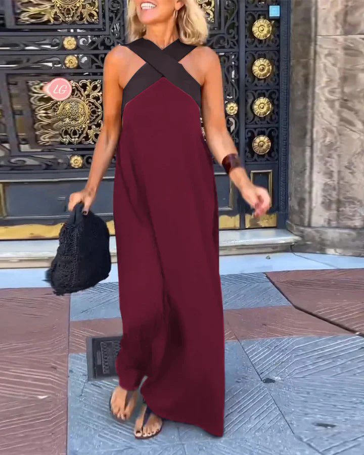 Női átlapolt halter maxi ruha légies sziluettel