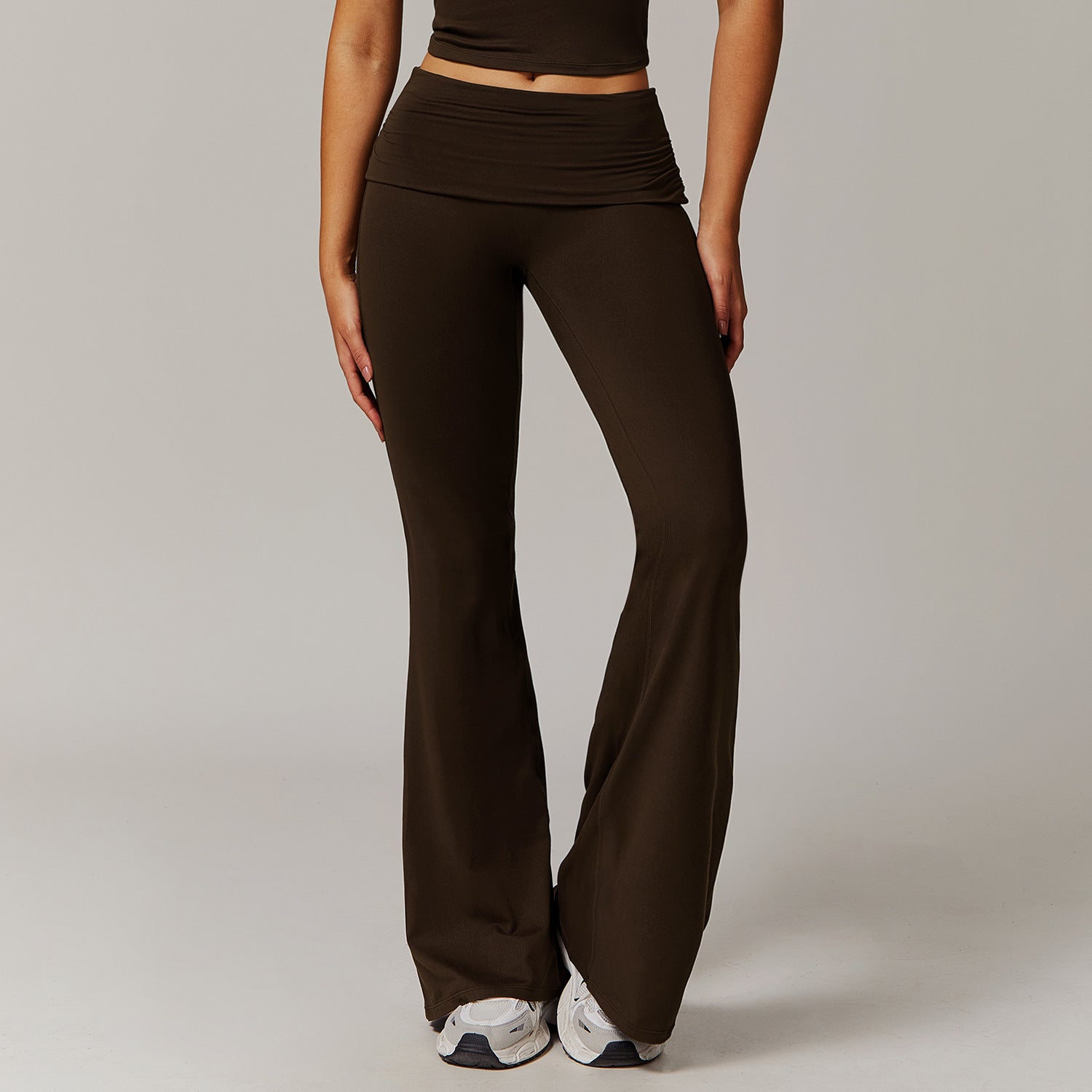 Pantaloni de yoga pentru femei cu talie pliabilă, croială lejeră și evazată, confortabili pentru relaxare