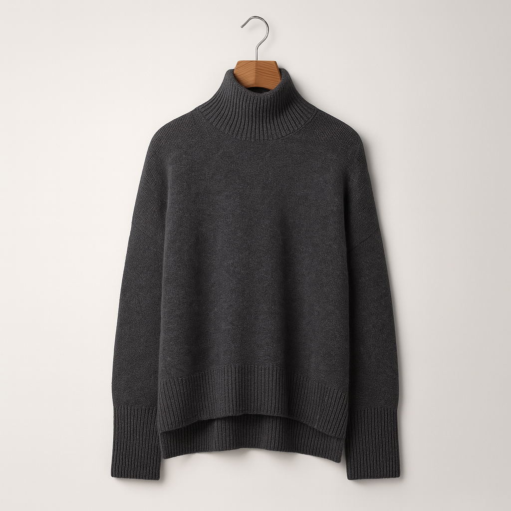 Camisola de gola alta para mulher, em mistura de caxemira – malha macia para o outono e o inverno