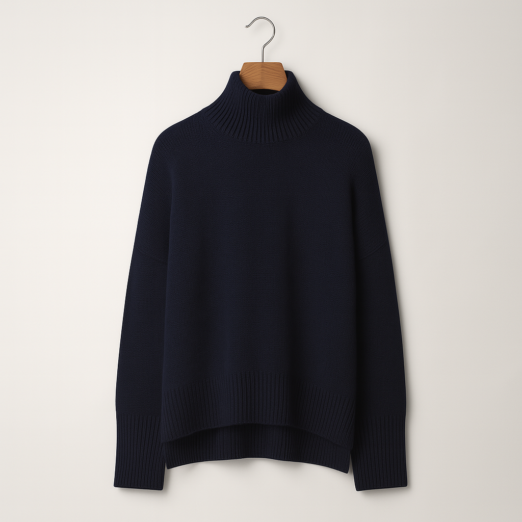 Camisola de gola alta para mulher, em mistura de caxemira – malha macia para o outono e o inverno