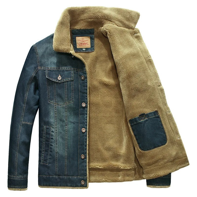 Men’s Fleece-Lined Denim Winter Jacket – Warm Sherpa-Collar Button-Up Layer for Casual Everyday Wear Autumn Winter Outfits Weekend Travel and Cold-Weather Styling