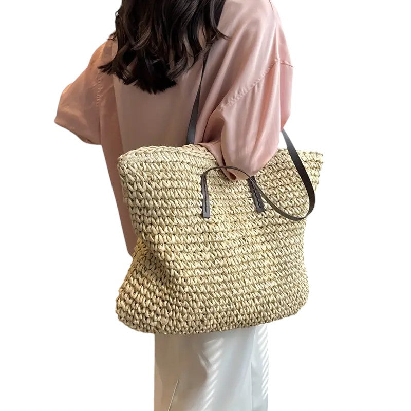 Women’s Woven Beach Tote Bag – Spacious Shoulder Bag for Holidays and Summer Travel