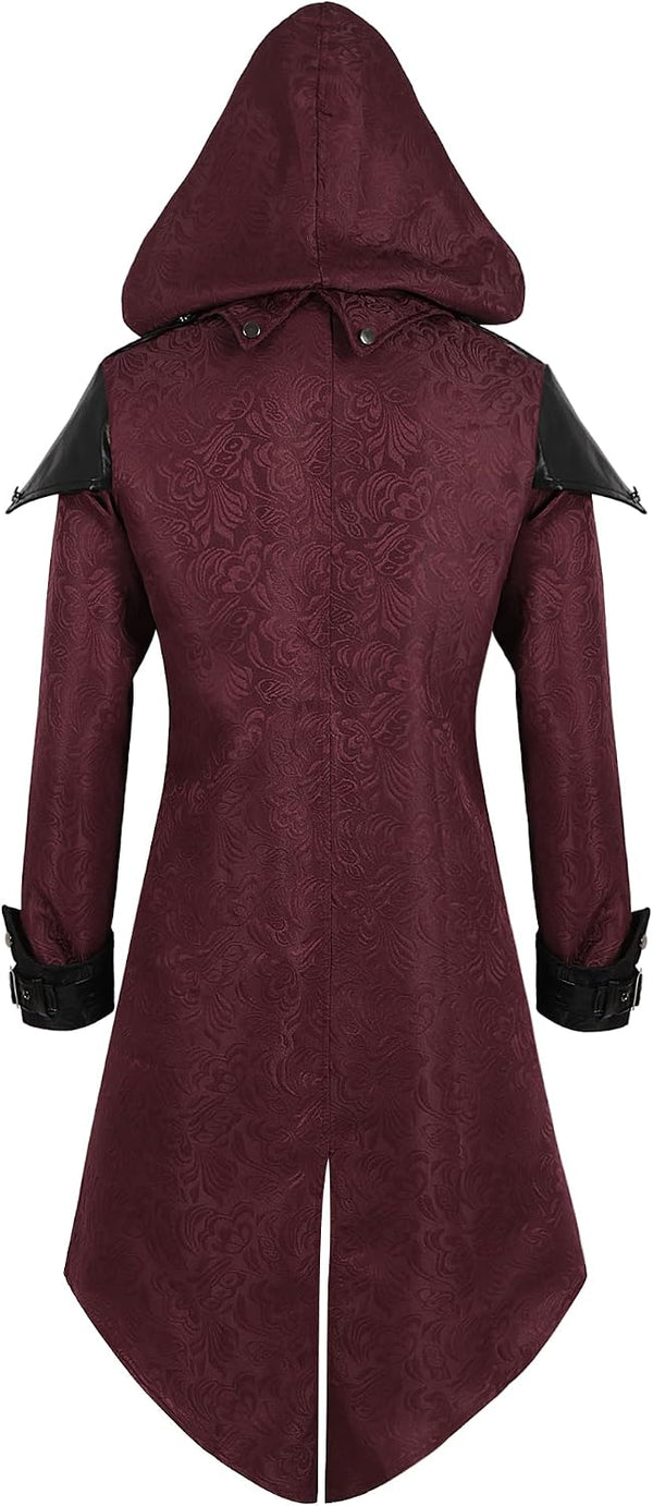 Gothic-Steampunk-Frack für Herren mit Kapuze und Schnallendetails - La