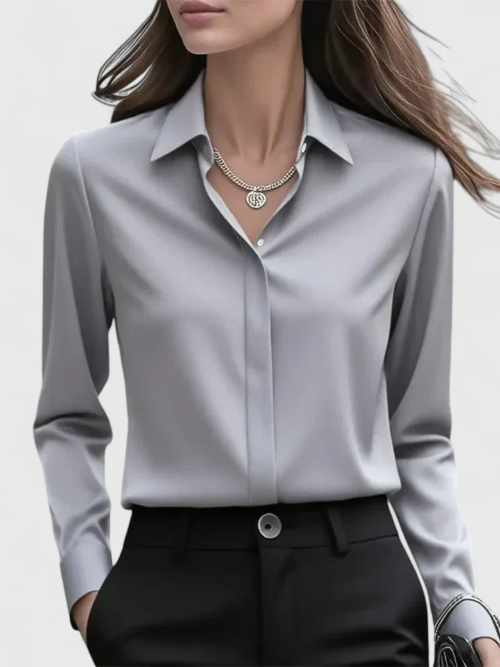 Women’s Satin Long Sleeve Blouse – Polished Office and Smart Casual Shirt