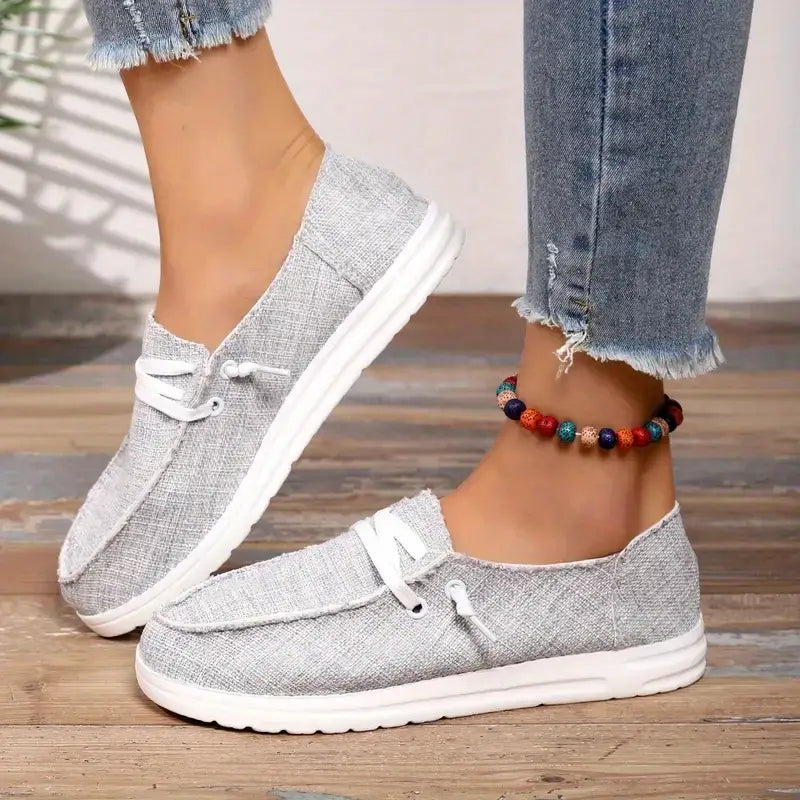 Γυναικεία loafers χωρίς κορδόνια με στρογγυλή μύτη και λεπτομέρεια κορδονιού - casual ίσια παπούτσια για καθημερινά σύνολα και χαλαρό ντύσιμο το Σαββατοκύριακο