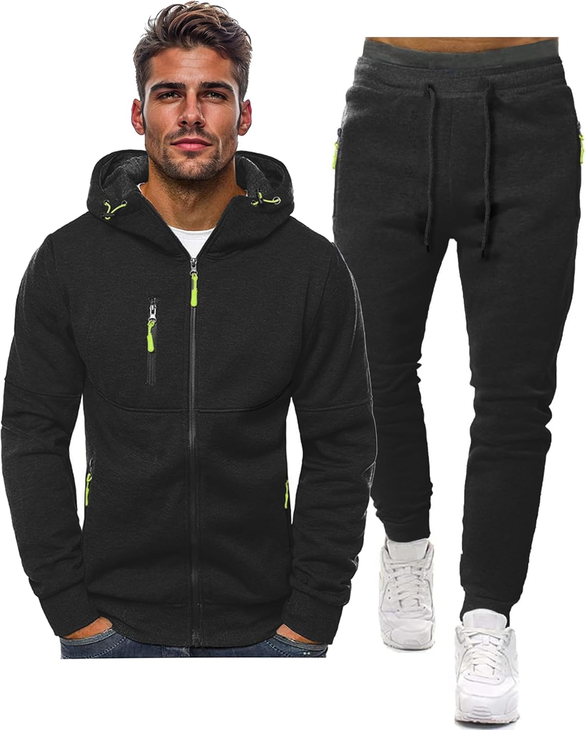 Ensemble de survêtement à capuche pour homme – veste zippée et pantalon de jogging pour une tenue décontractée