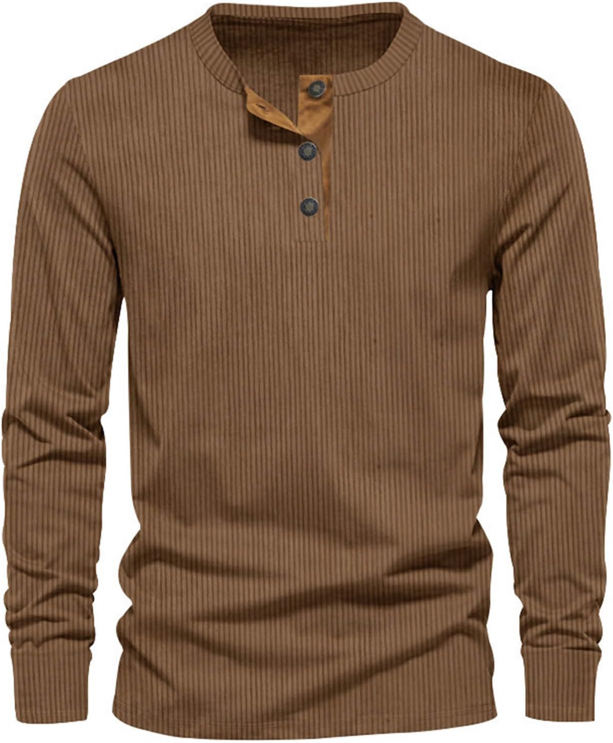 Men’s Ribbed Henley Shirt – Long Sleeve Casual Top for Cooler Days