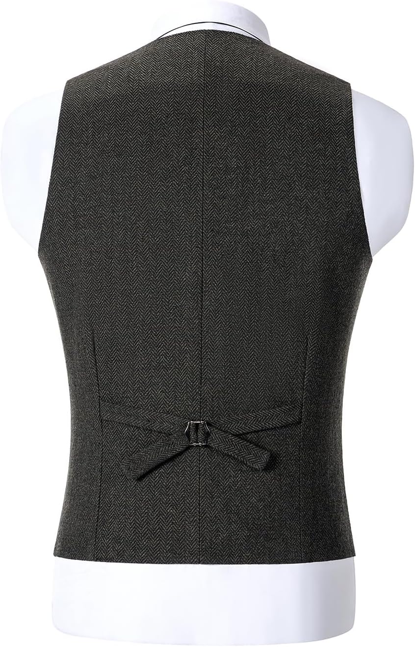Men’s Double-Breasted Wool Tweed Waistcoat with V-Neck – Vintage Tailored Suit Vest for Weddings and Groomsmen