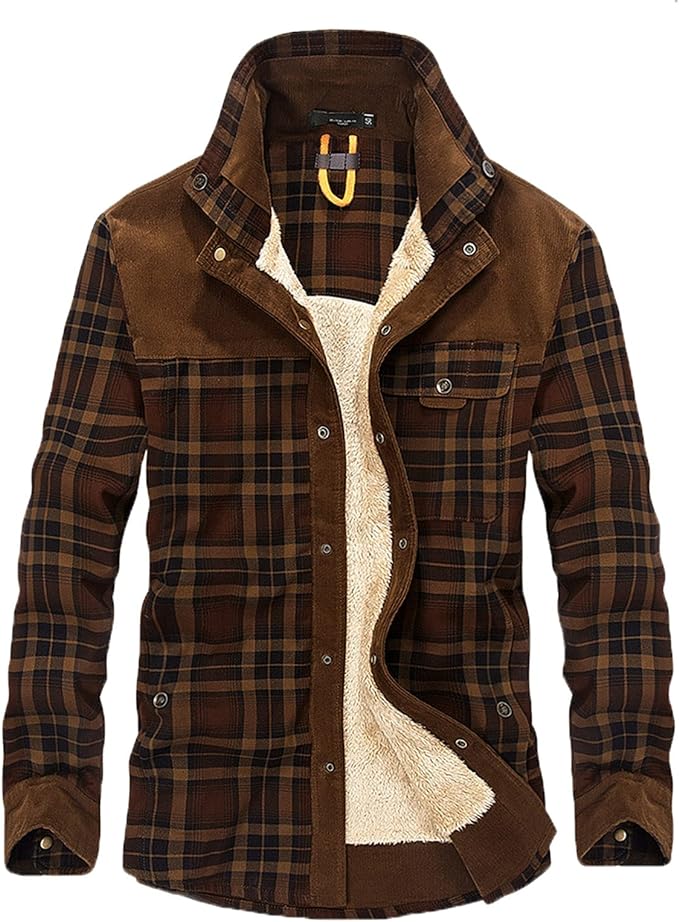 Chaqueta de campo estampada para hombre – Prenda exterior de mezcla de algodón con forro de borreguito y cuello alto
