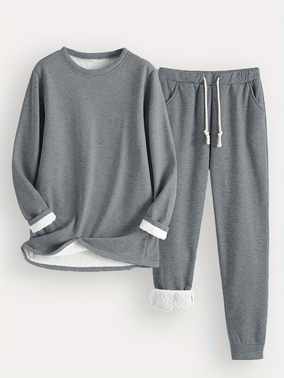 Sweatshirt og joggingbukser til kvinder med fleecefor – Hyggeligt todelt loungesæt til vinteren
