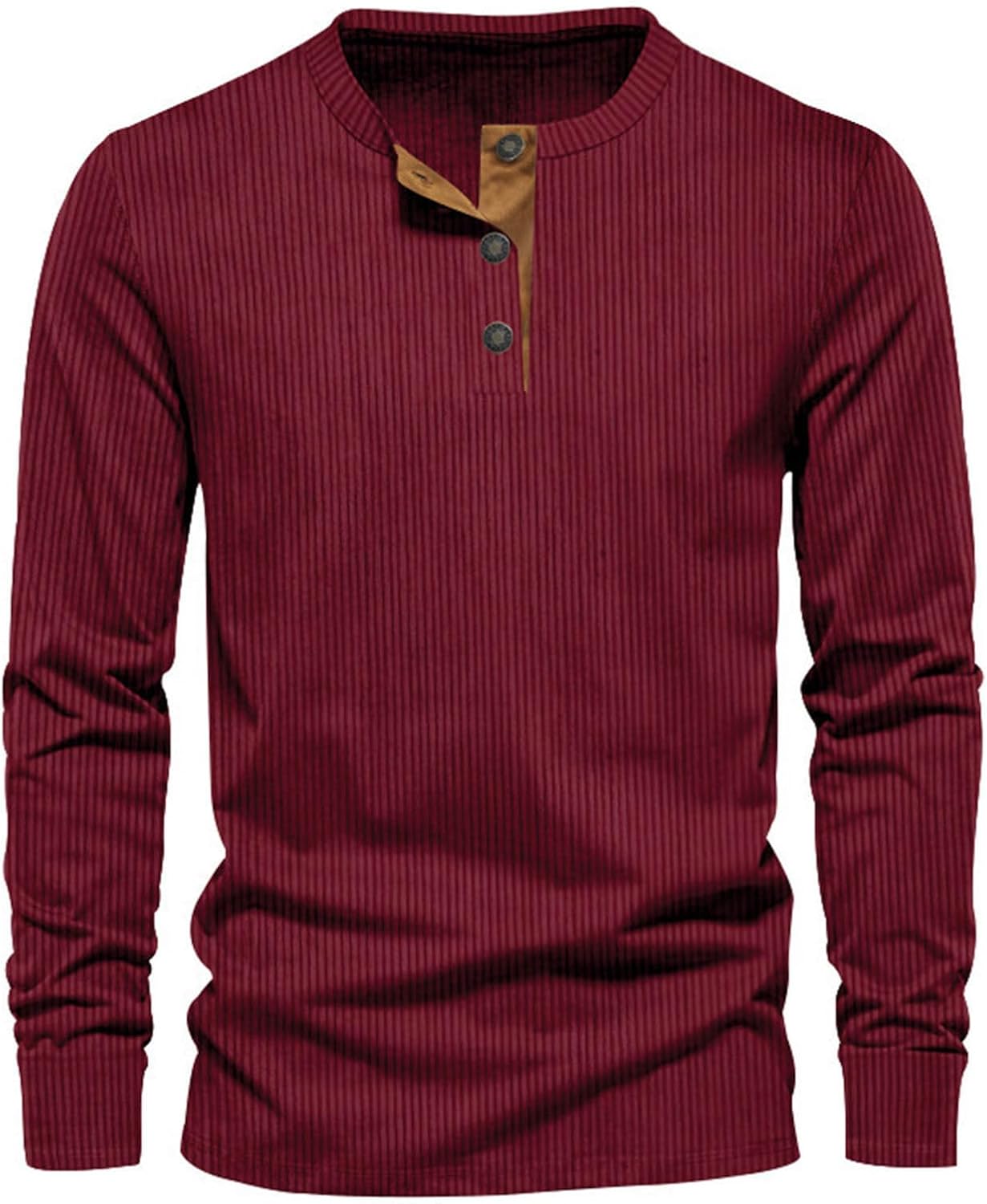 Men’s Ribbed Henley Shirt – Long Sleeve Casual Top for Cooler Days