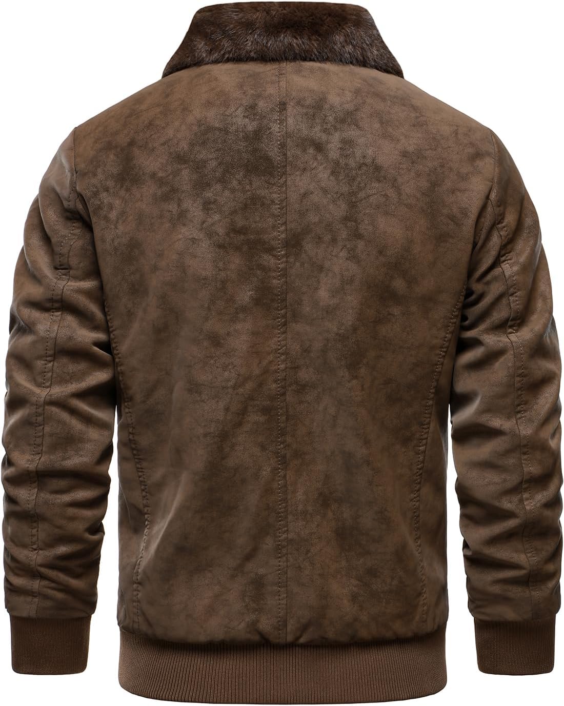 Men’s Fleece-Lined Faux-Leather Aviator Bomber Jacket – Vintage Fur-Collar Zip-Up Winter Layer with Ribbed Trims and Multi-Pocket Utility for Cold-Weather Travel Weekend Streetwear and Everyday City Wear