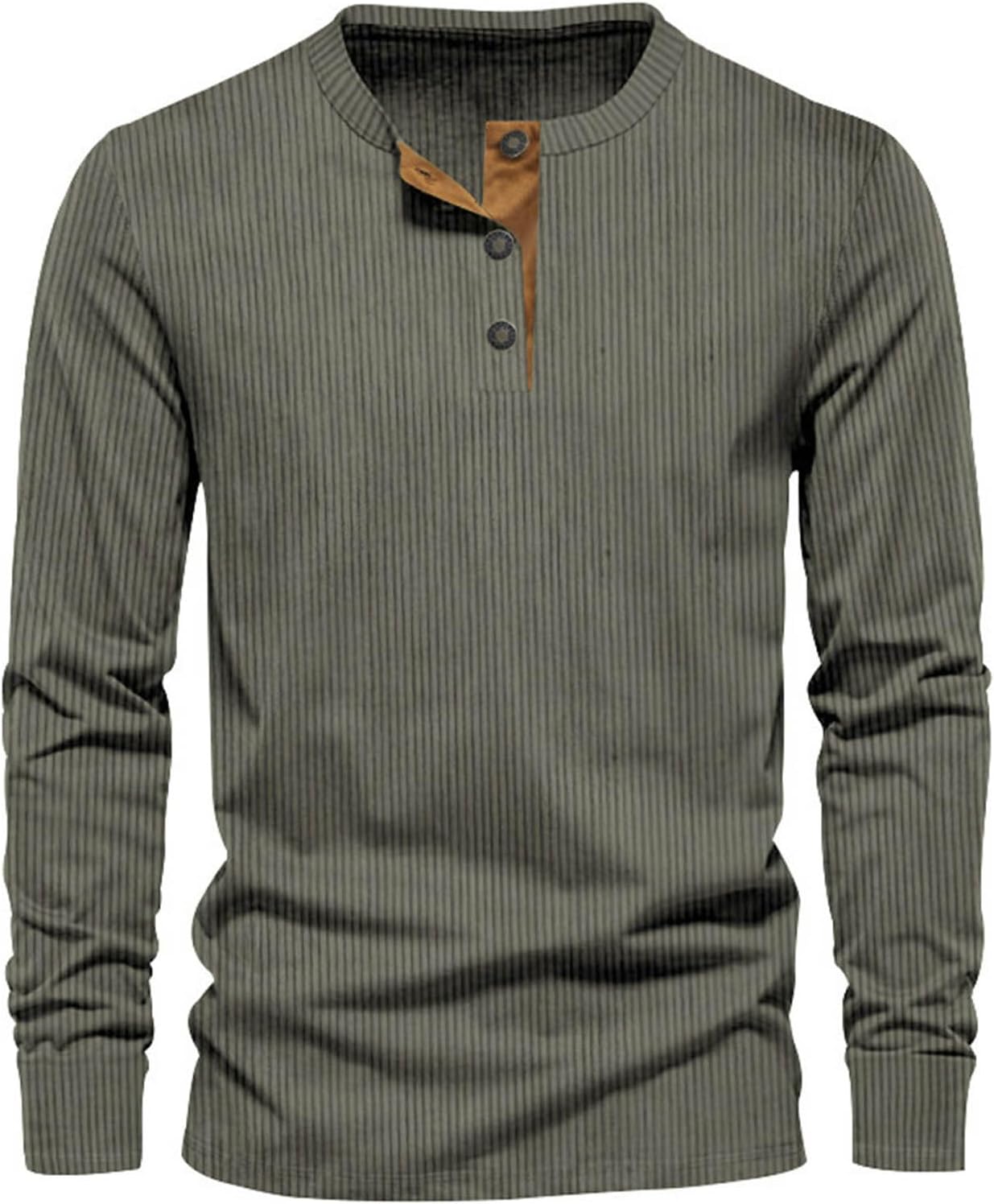 Men’s Ribbed Henley Shirt – Long Sleeve Casual Top for Cooler Days