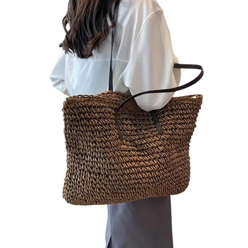 Women’s Woven Beach Tote Bag – Spacious Shoulder Bag for Holidays and Summer Travel