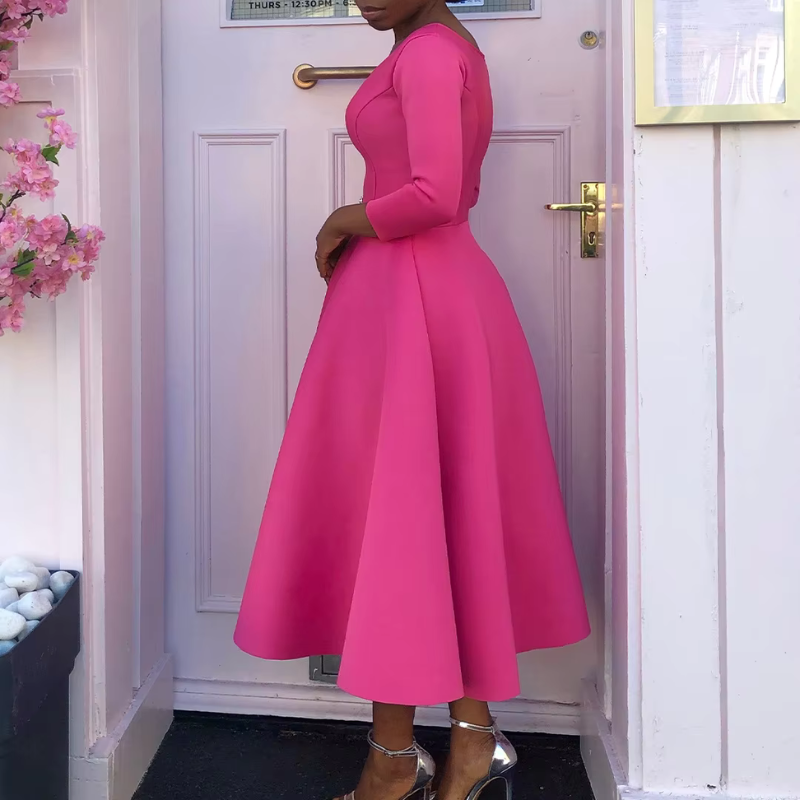 Women’s A-Line Midi Dress – Three-Quarter Sleeve Dress for Events and Everyday Wear