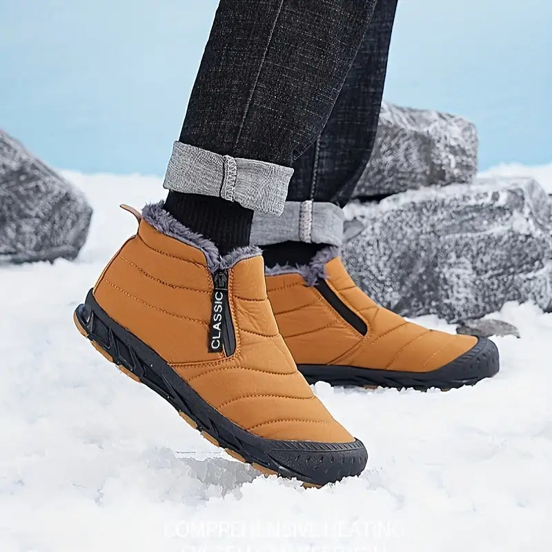Unisex Quilted Winter Boots – Fur-Lined Slip-On Shoes with Side Zip and Gripped Sole