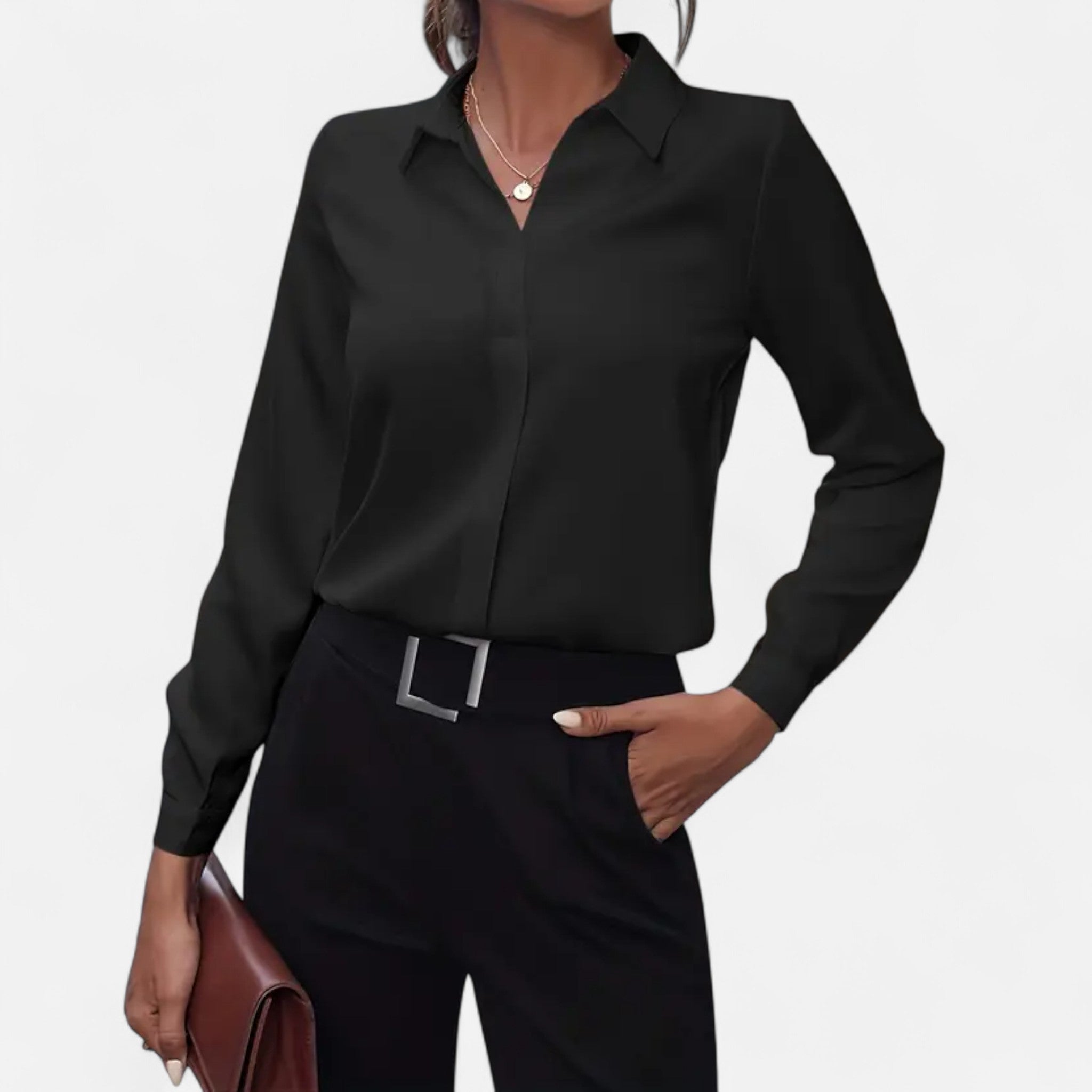 Valmonti | Women’s Blouse – V-Neck Button-Up Elegance