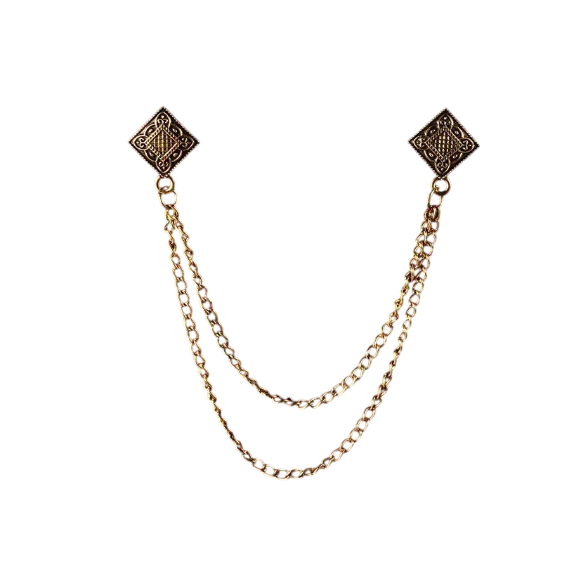 Men’s Double Chain Brooch – Vintage-Inspired Accent for Jackets and Formalwear