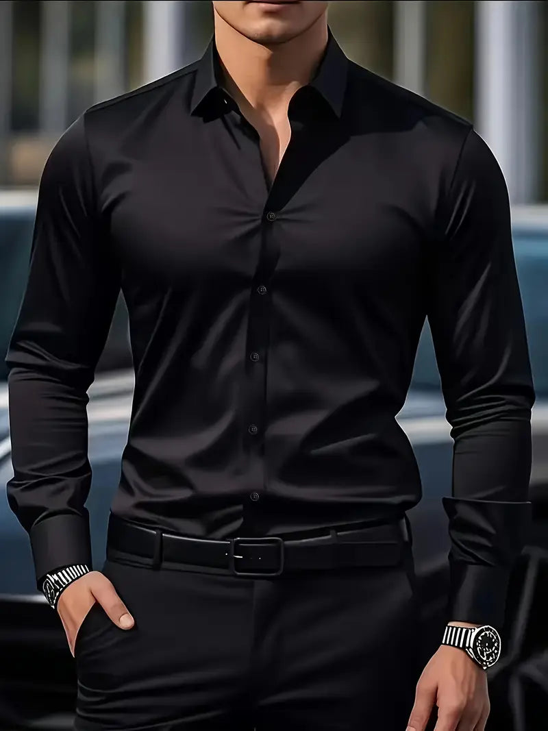 Men’s Breathable Long Sleeve Shirt Smart Casual Comfortable Easy Care Everyday Formal Wear