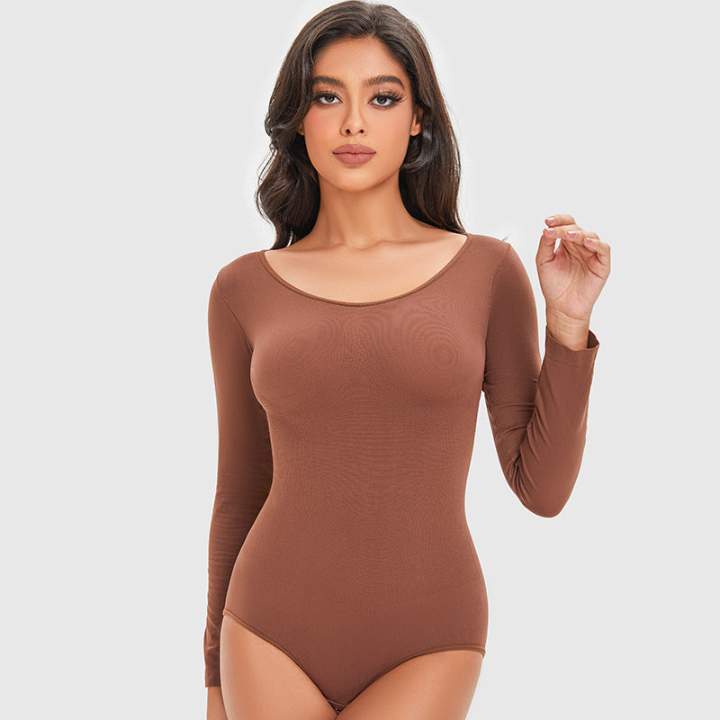 Dame langærmet bodystocking med glat og figursyet pasform