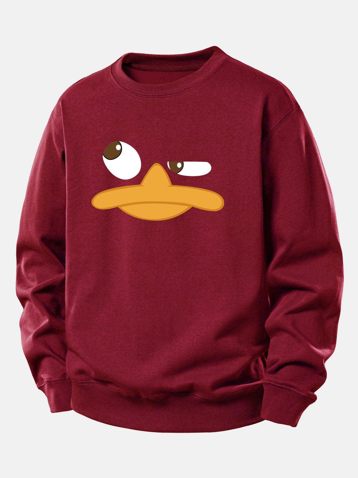Sweatshirt masculino com estampa gráfica de pato de desenho animado – Corte descontraído, mistura de algodão, gola redonda, estilo casual urbano