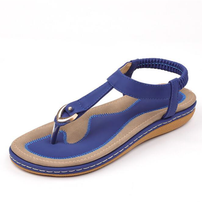 Sandalias de mujer con tira en T, parte trasera elástica, plantilla acolchada, comodidad para el verano