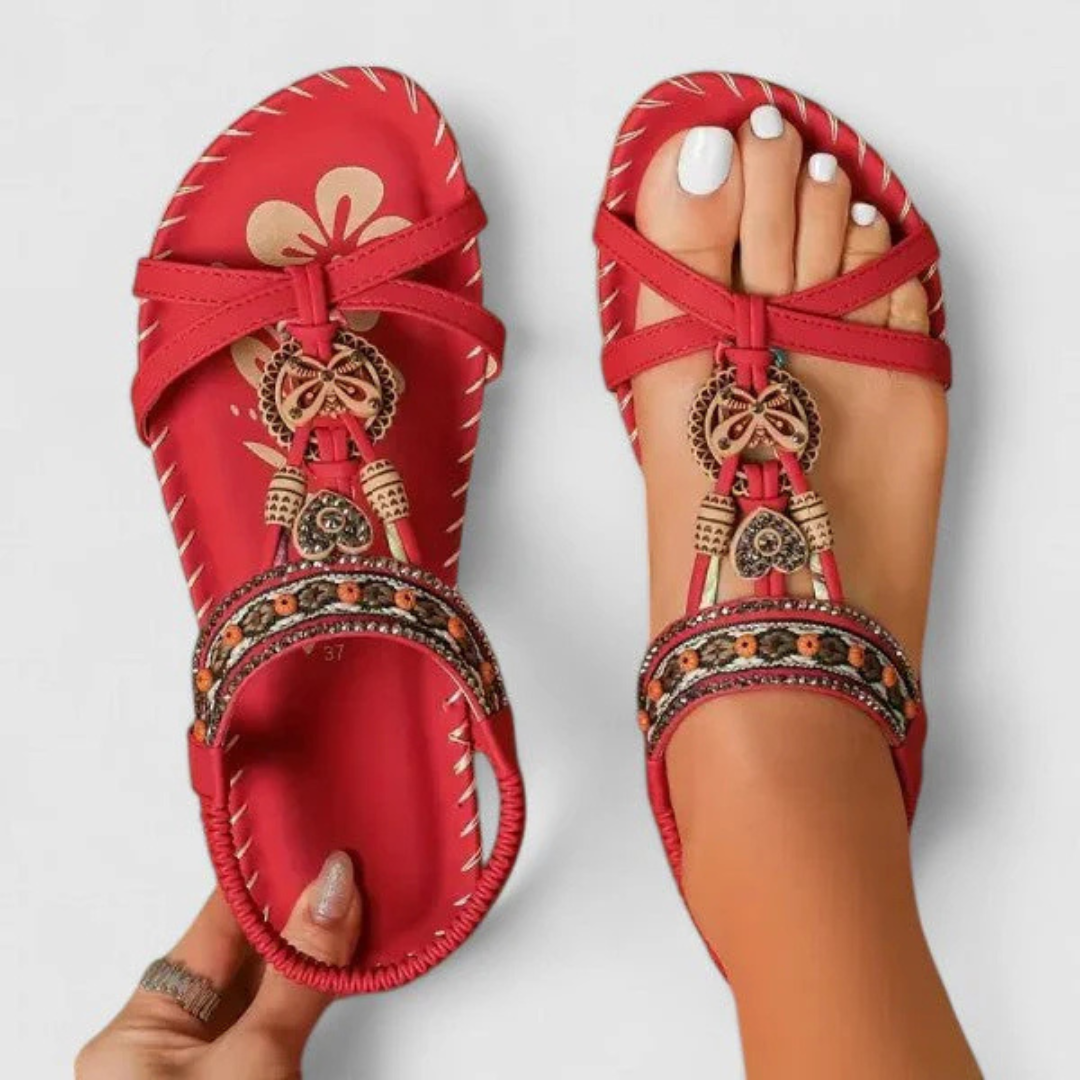 Women’s Embellished Strappy Sandals – Flat Open-Toe Shoes for Summer Wear