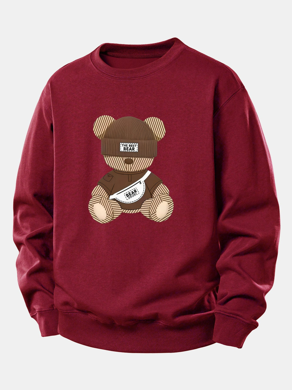 Sweatshirt aus Baumwollmischgewebe mit Teddybär-Motiv für Herren – Relaxed Fit, lässiger Pullover mit Rundhalsausschnitt für den Herbstalltag