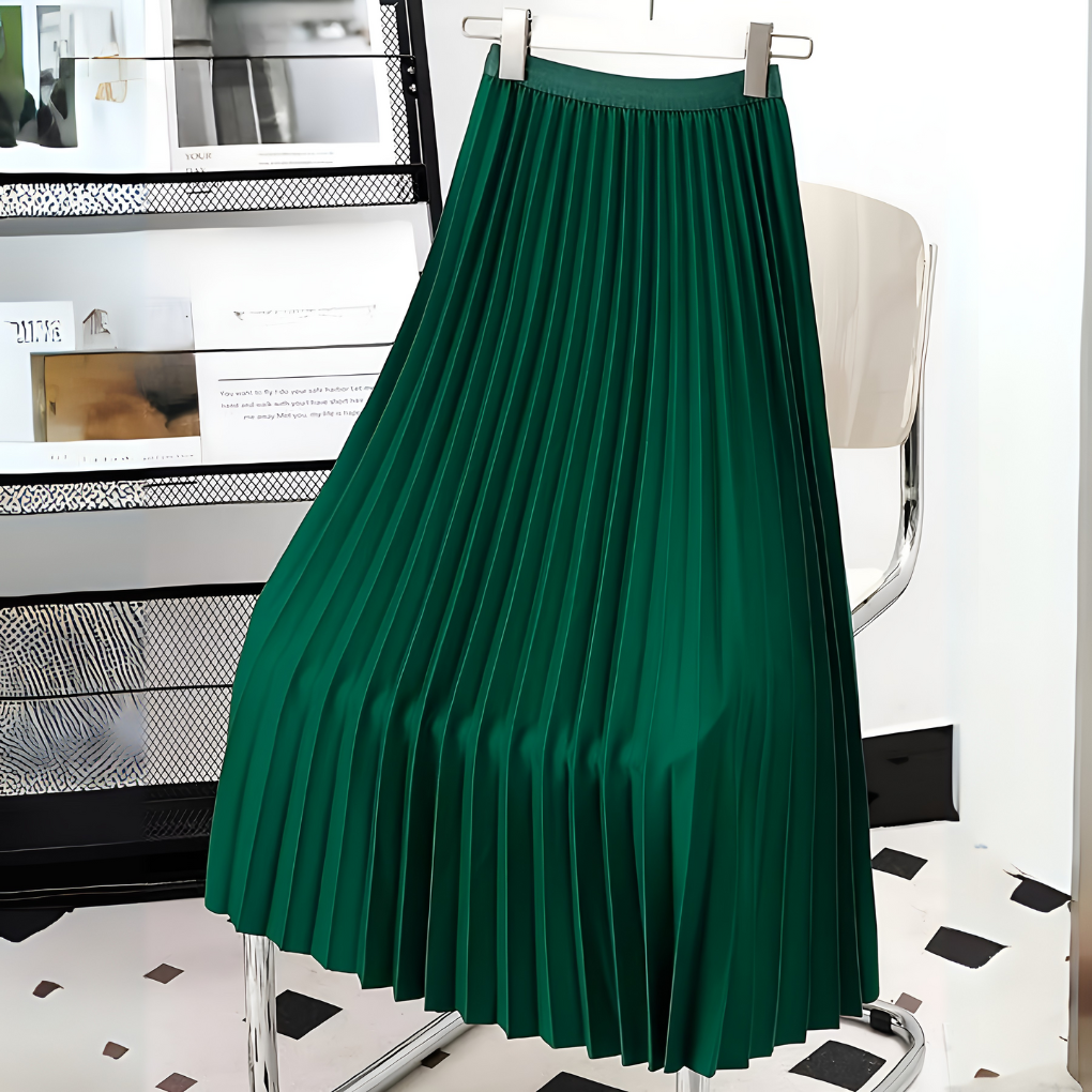 Falda midi plisada para mujer, cintura alta, estilo línea A