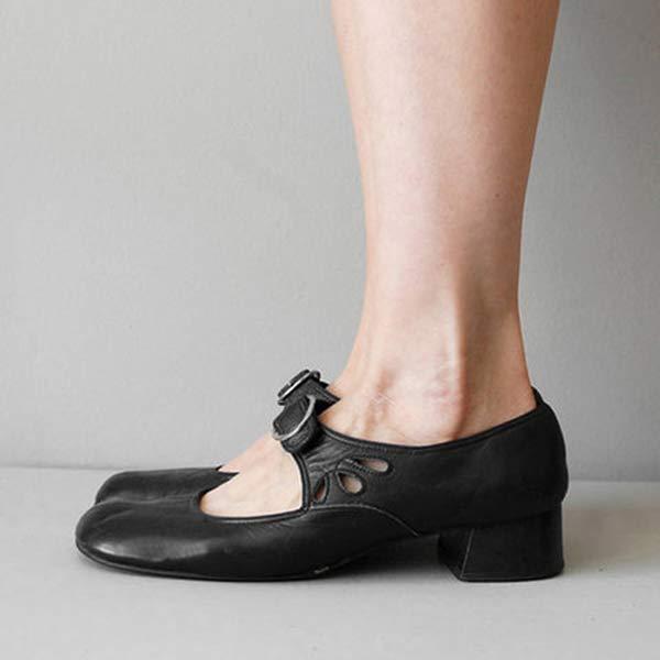 Women’s Leather Mary Jane Shoes – Buckled Closed-Toe Low-Heel Style for Vintage-Inspired Daily Wear Smart Casual Outfits Workdays and City Dressing