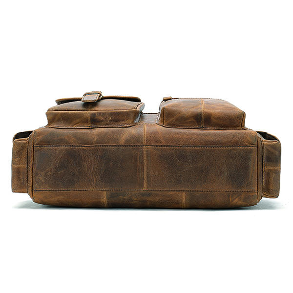 Men’s Vintage Leather Briefcase – Multi-Pocket Business Handbag with Detachable Shoulder Strap
