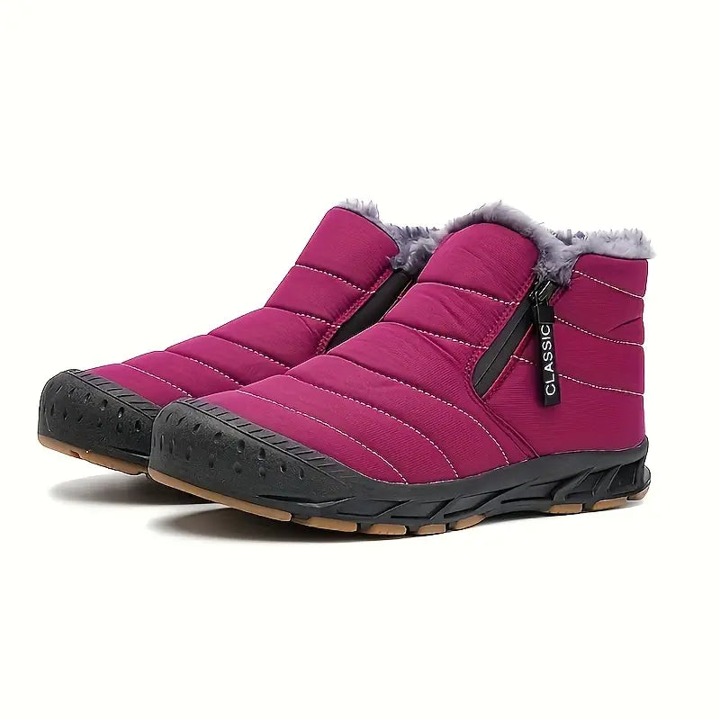Unisex Quilted Winter Boots – Fur-Lined Slip-On Shoes with Side Zip and Gripped Sole