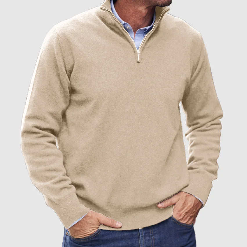 Męski sweter z zamkiem do 1/4 długości – elegancka dzianinowa warstwa na jesienne stylizacje smart casual