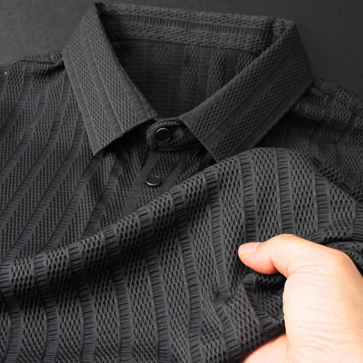 Polo texturé pour homme à manches courtes et col classique - Haut décontracté à coupe droite pour l’été et les tenues élégantes du quotidien