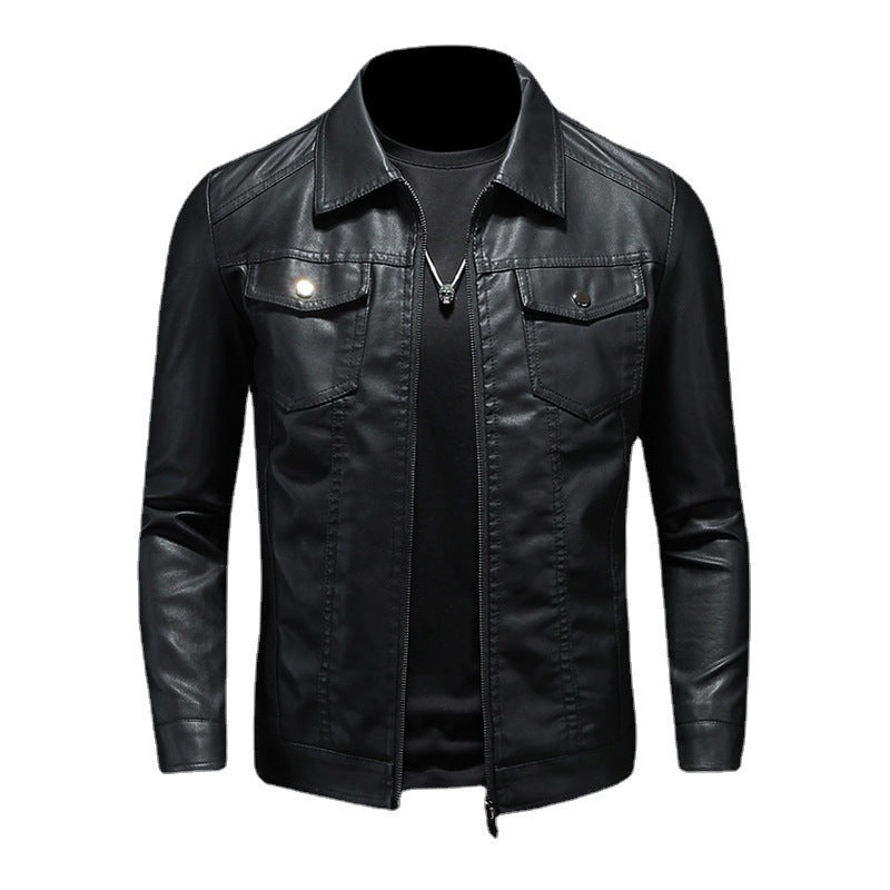 Men’s Vintage Leather Trucker Jacket – Structured Zip-Front Layer for Everyday Smart-Casual Wear