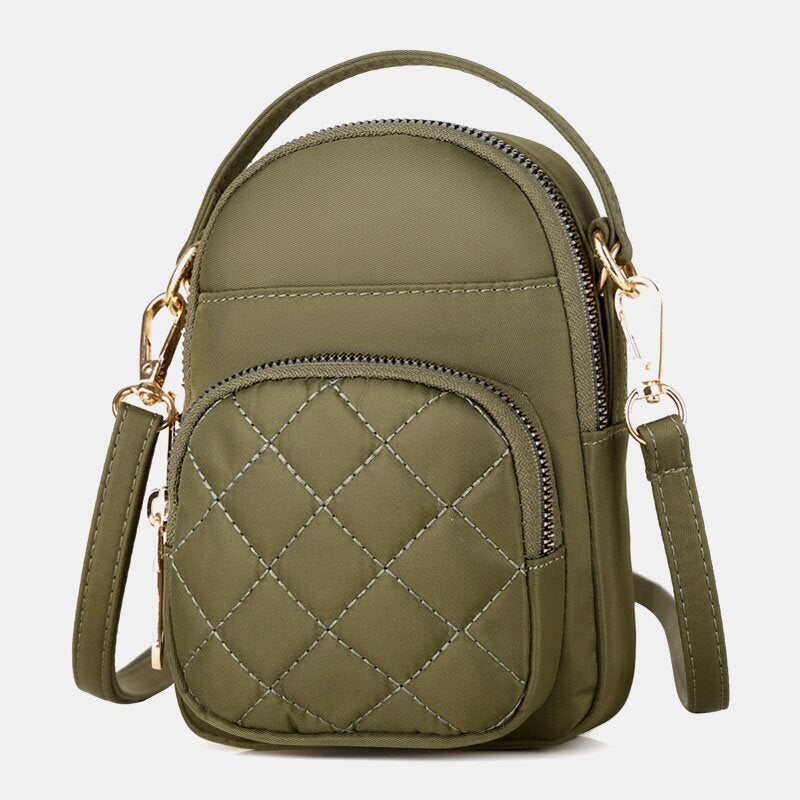 Women’s Quilted Mini Phone Crossbody Bag – Multi-Pocket Design with Adjustable Shoulder Strap