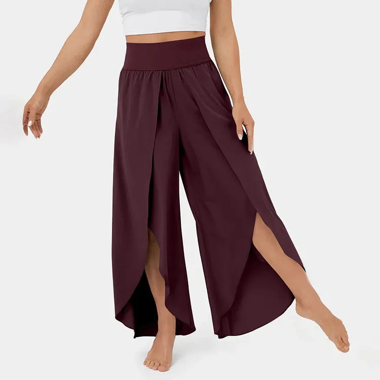 Women’s High-Waist Split-Leg Yoga Trousers – Flowing Wide-Leg Active Style