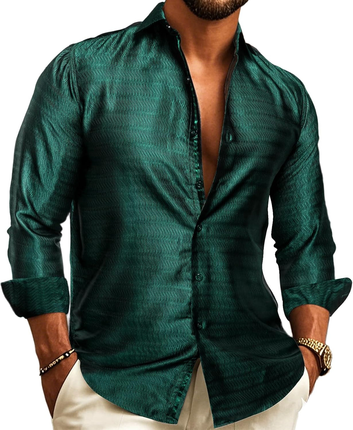 Men’s Paisley Jacquard Shirt – Refined Long-Sleeve Style for Weddings and Evening Wear