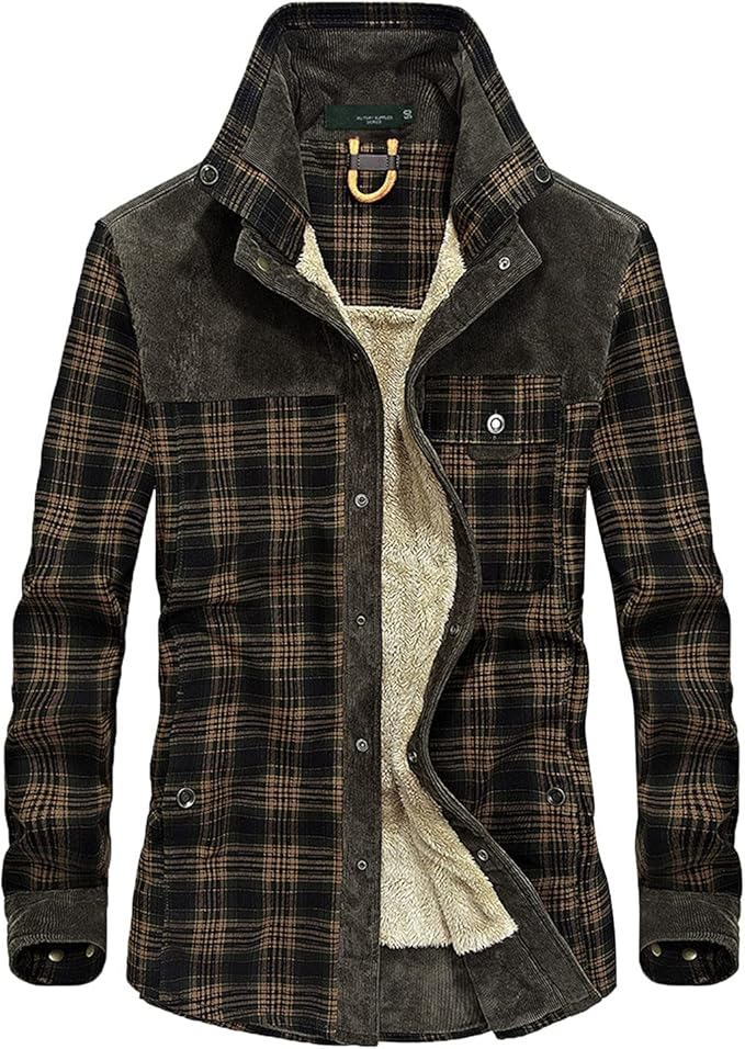 Chaqueta de campo estampada para hombre – Prenda exterior de mezcla de algodón con forro de borreguito y cuello alto