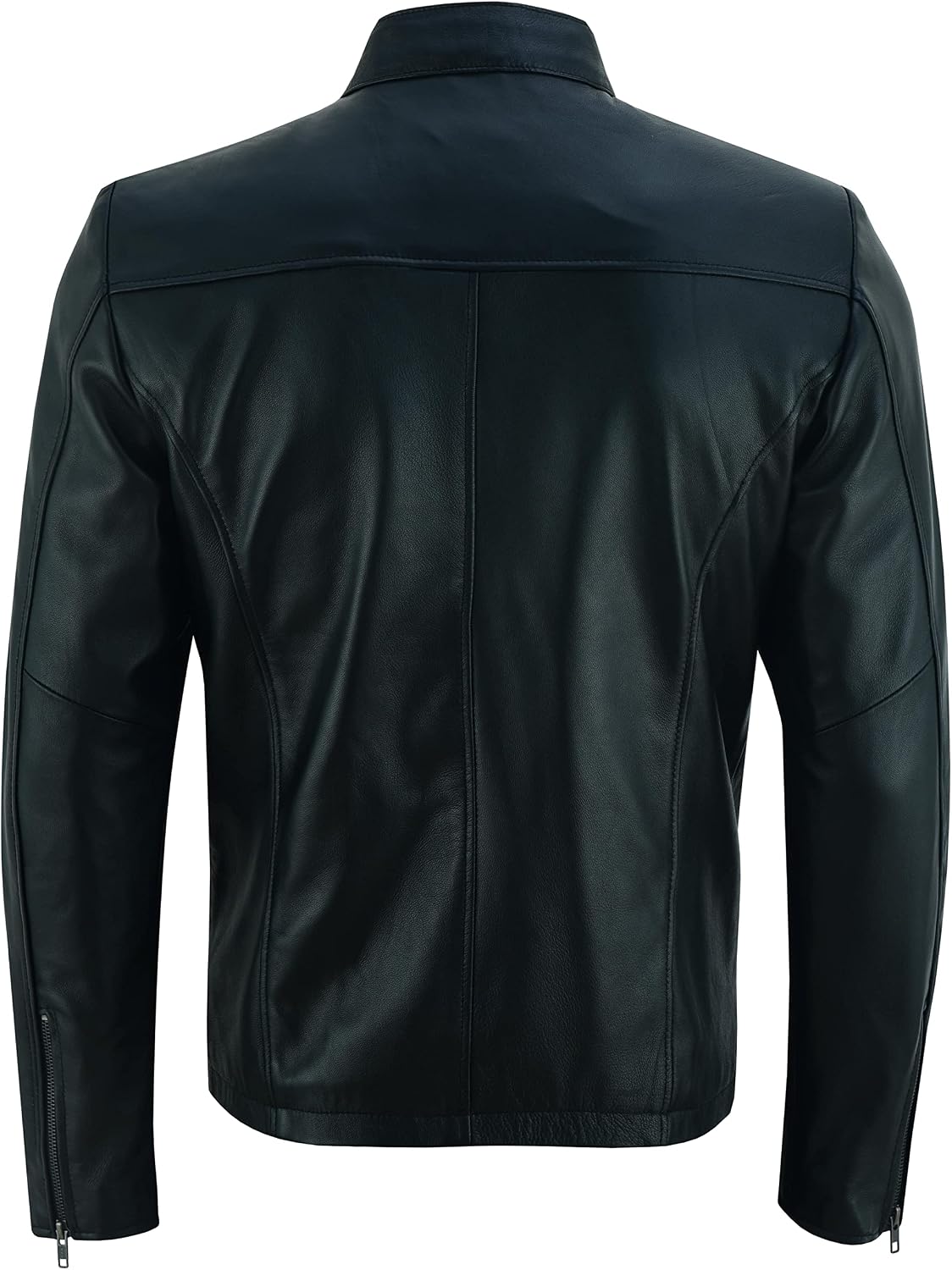 Giacca racer uomo in vera pelle d'agnello - Capo essenziale con collo a bottoni automatici e chiusura con zip, dettagli minimali sulle tasche, per gli spostamenti autunnali, serate smart casual e look quotidiani in città