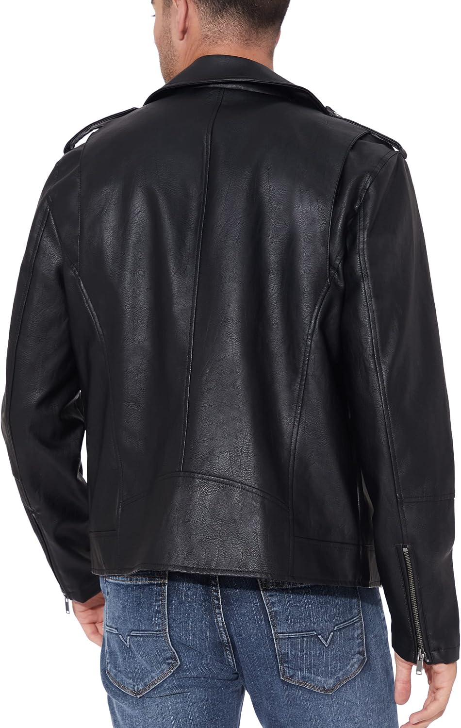 Men’s Asymmetric Faux-Leather Biker Jacket – Classic Lapel Zip-Up Motorcycle Layer with Multi-Zip Pockets and Shoulder Epaulettes for Autumn Streetwear Weekend Travel Evening Outings and Everyday City Styling